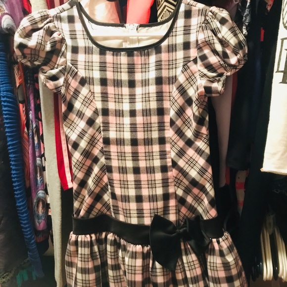 Girls Bow Attached Pale Pink & Black Dress - Picture 5 of 6